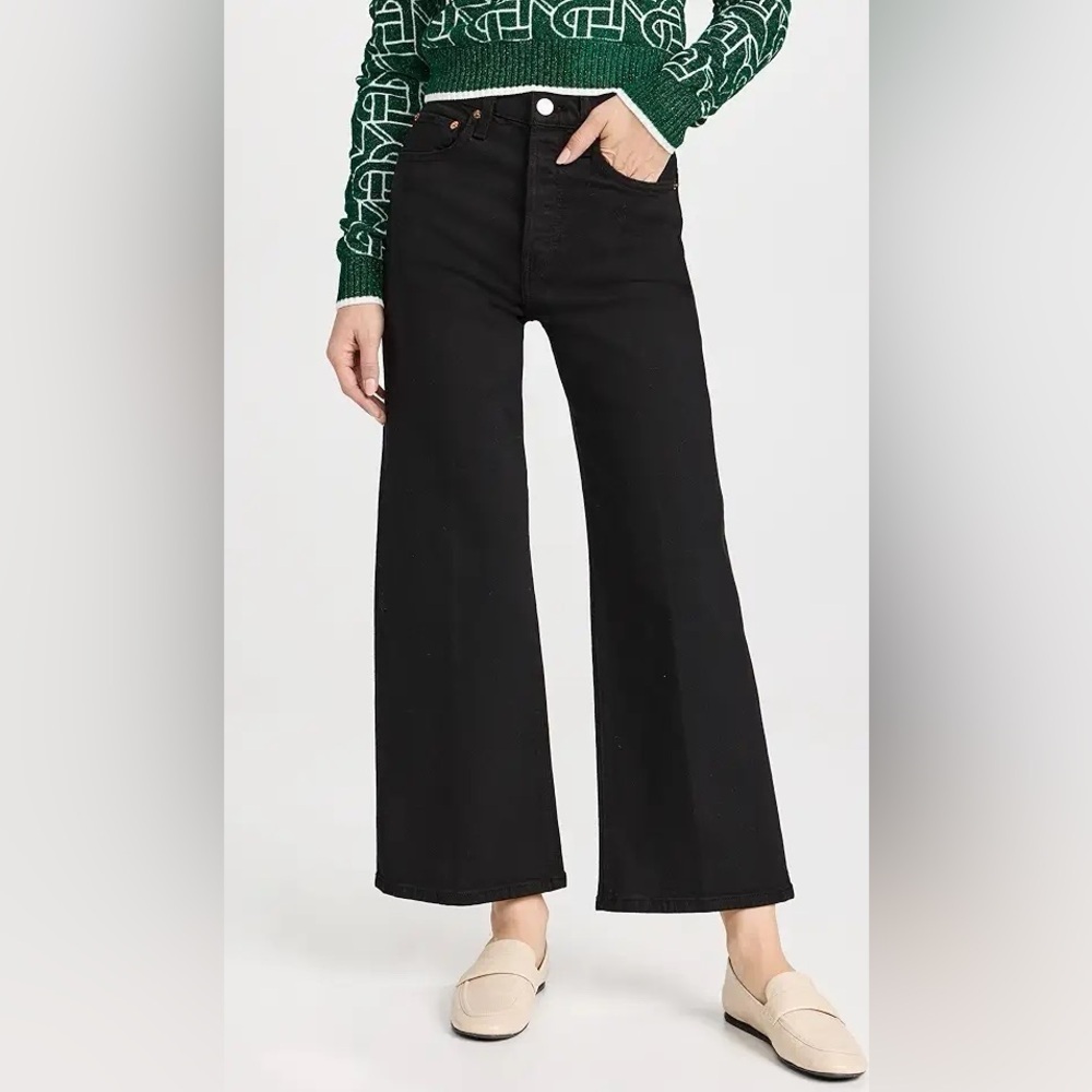 Re/Done High-Rise Wide-Leg Crop Jeans Black